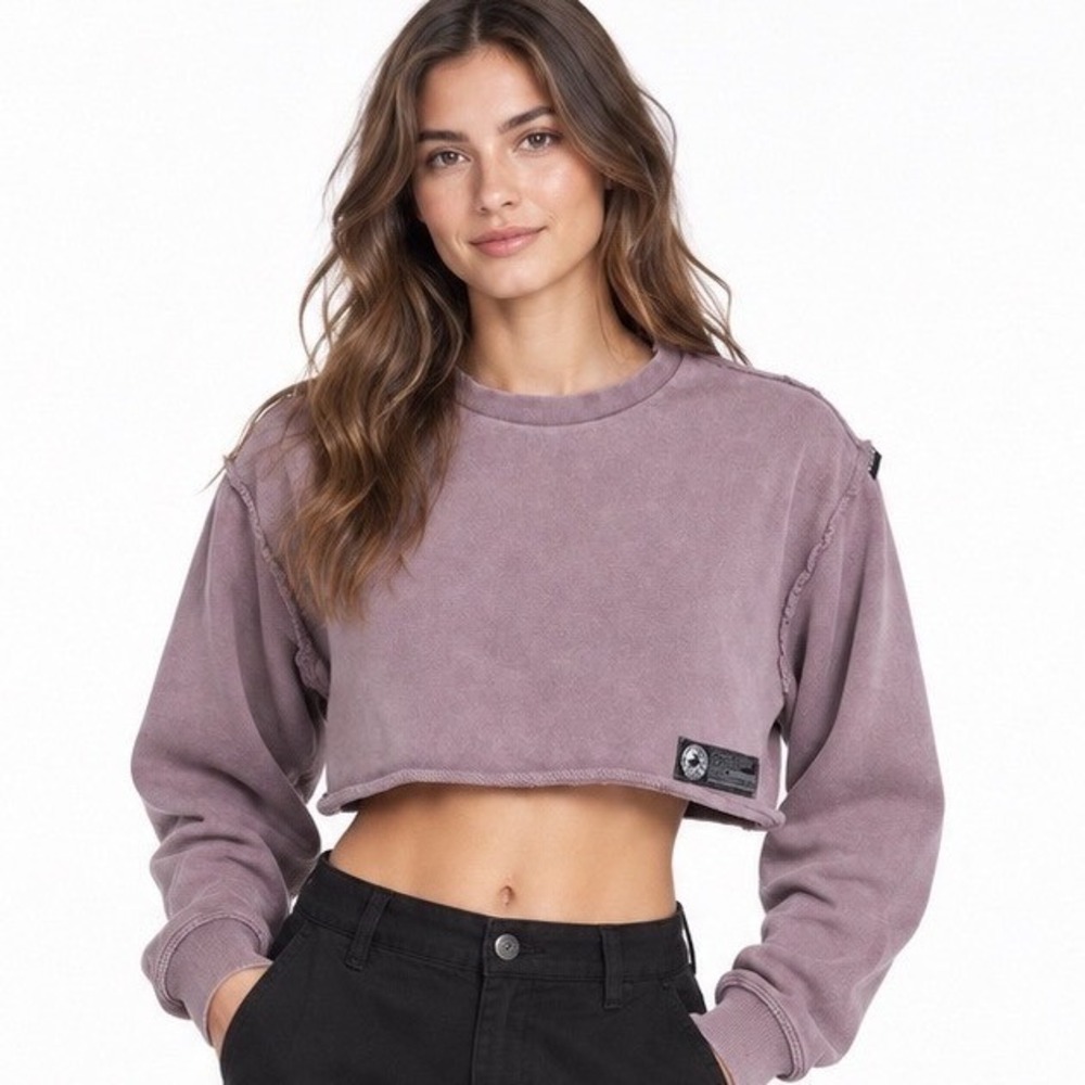 Alphalete Mauve Premium French Terry Ultra Cropped Sweatshirt Medium Raw Hem